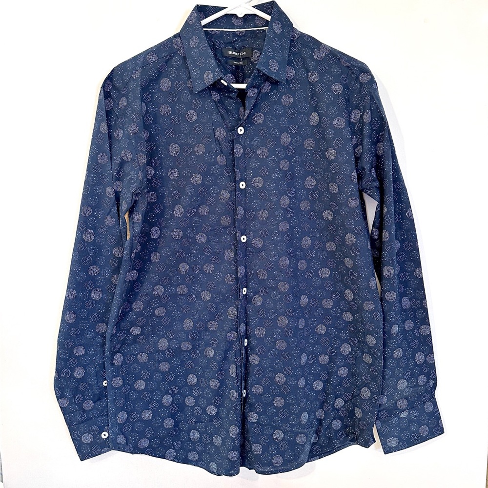 🦖BUGATCHI SHAPED FIT MEN’S LONG SLEEVE BUTTON-UP SIZE-M STRETCH SHIRT
